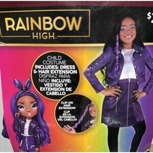 Rainbow High Krystal Bailey Costume Girls 6/6X Purple Dress Hair Extension NEW
